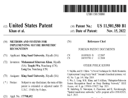 King Saud University Awarded a US Patent on Biometrics Security